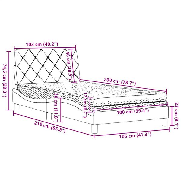 vidaXL Κρεβάτι με Στρώμα Ανοιχτό Γκρι 100x200 εκ. Υφασμάτινο