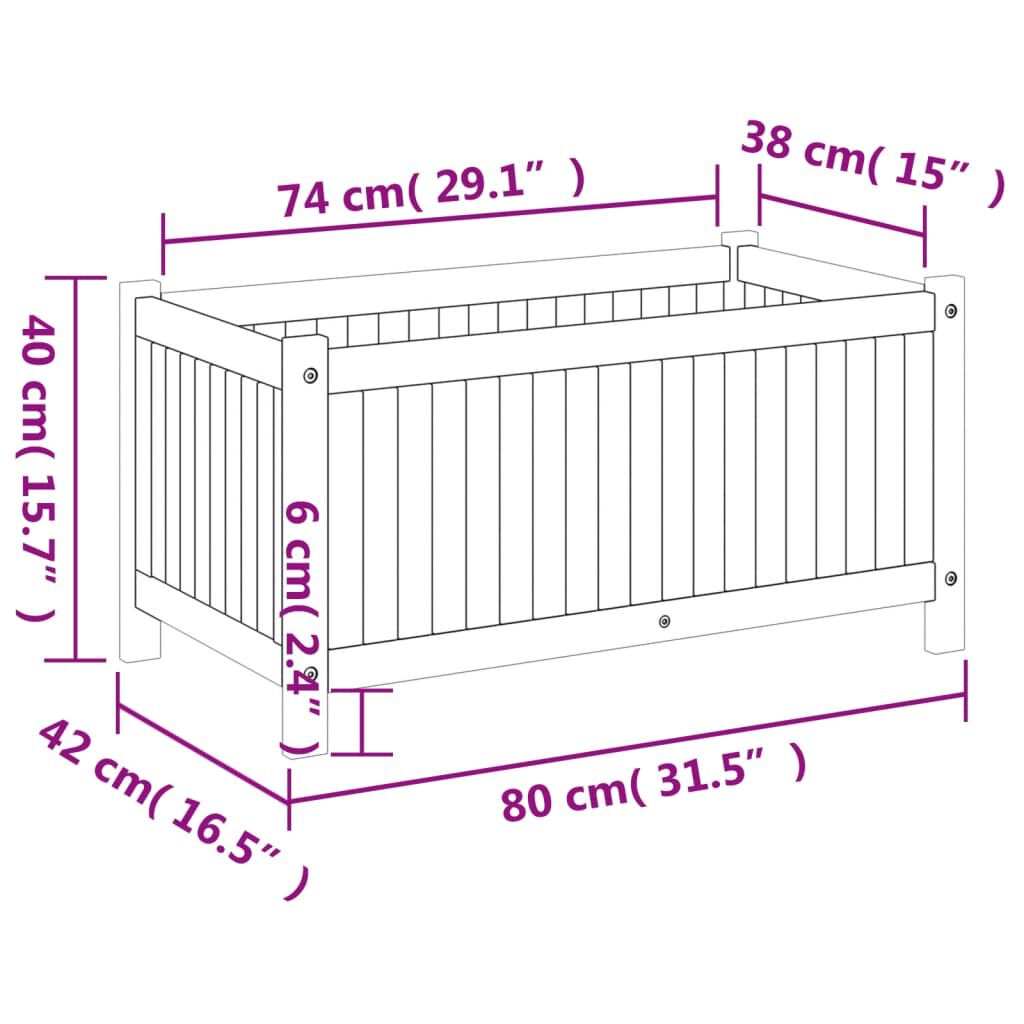 vidaXL Ζαρντινιέρα Κήπου με Επένδυση 80x42x40 εκ. Μασίφ Ξύλο Ακακίας