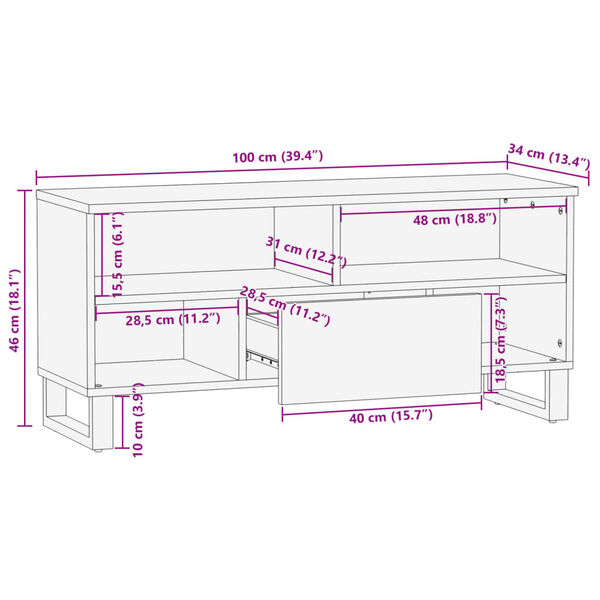 vidaXL Έπιπλο Τηλεόρασης 100 x 34 x 46 εκ. Μασίφ Ακατέργ. Ξύλο Μάνγκο