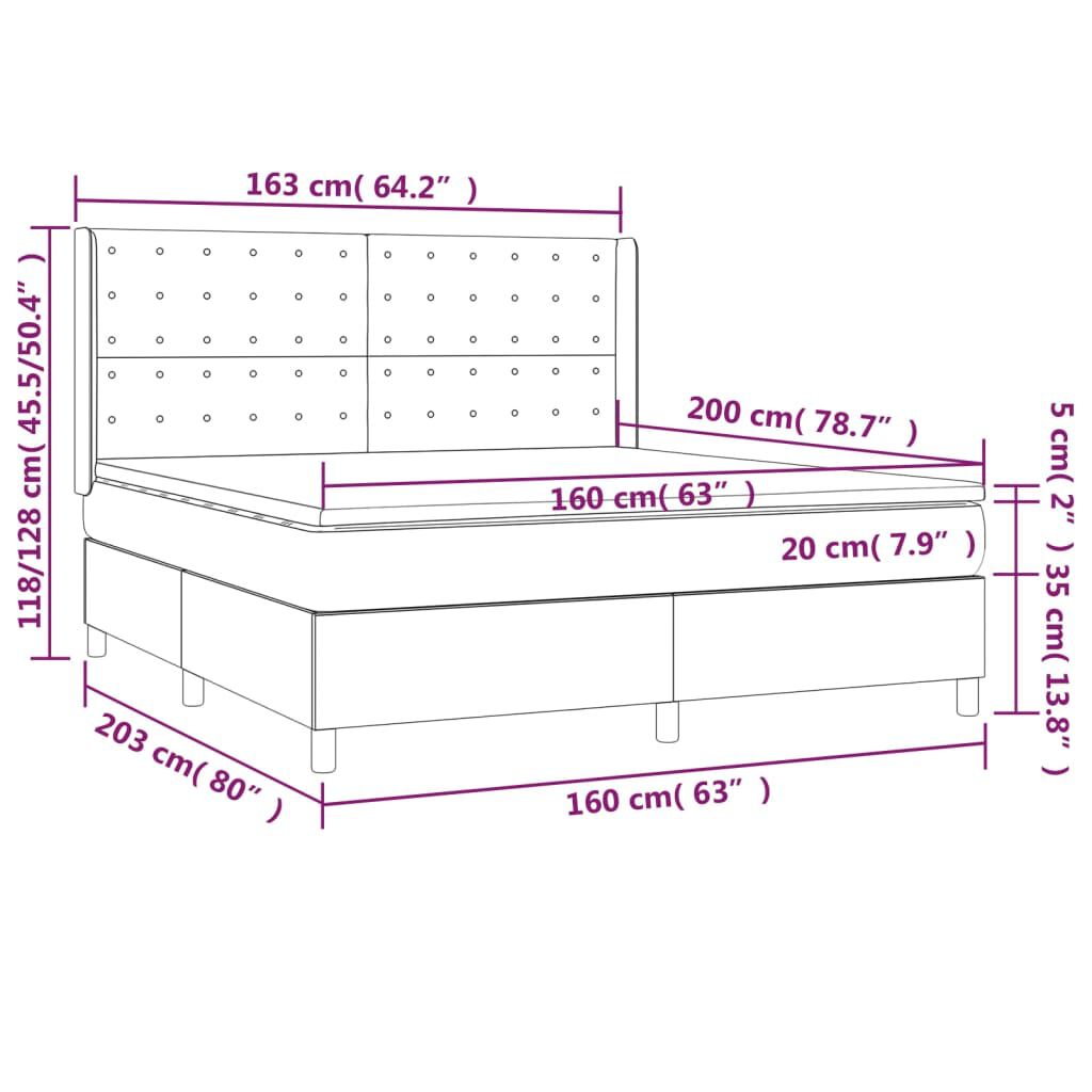 vidaXL Κρεβάτι Boxspring με Στρώμα & LED Λευκό 160x200 εκ. Συνθ. Δέρμα