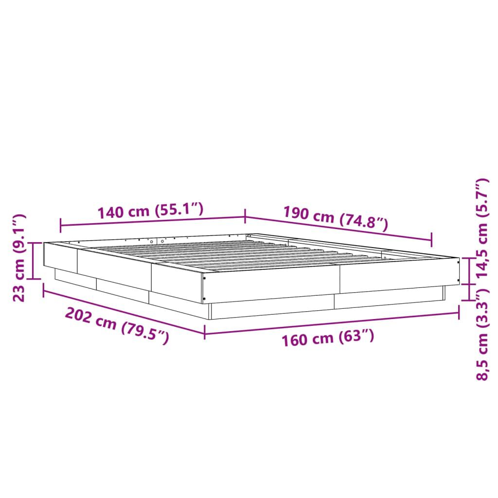vidaXL Πλαίσιο Κρεβατιού με LED Γκρι Σκυρ. 140x190 εκ. Επεξ. Ξύλο