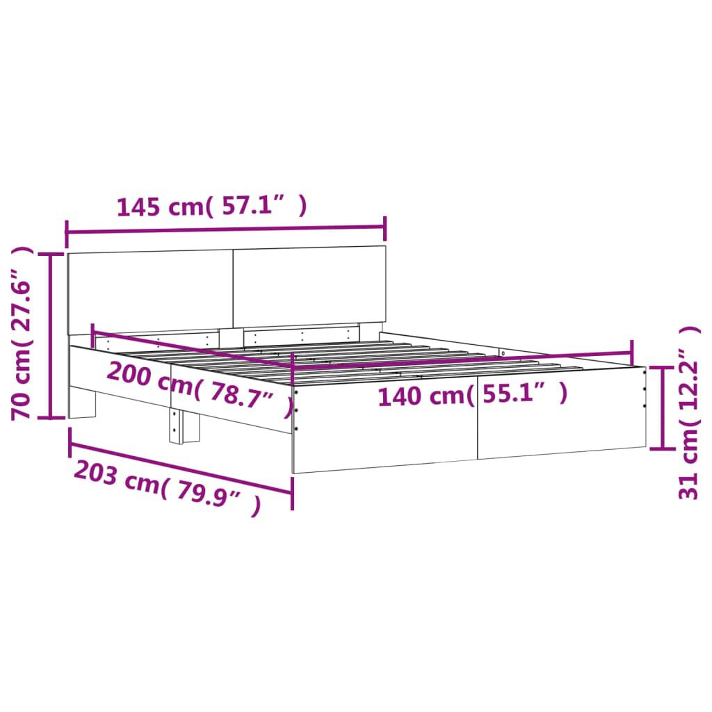 vidaXL Πλαίσιο Κρεβατιού με Κεφαλάρι Μαύρο 140 x 200 εκ.