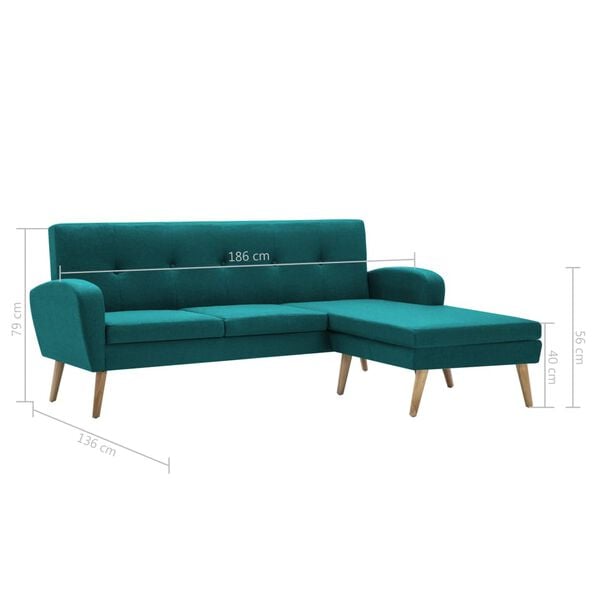vidaXL Καναπές Γωνιακός Πράσινος 186 x 136 x 79 εκ. Υφασμάτινος