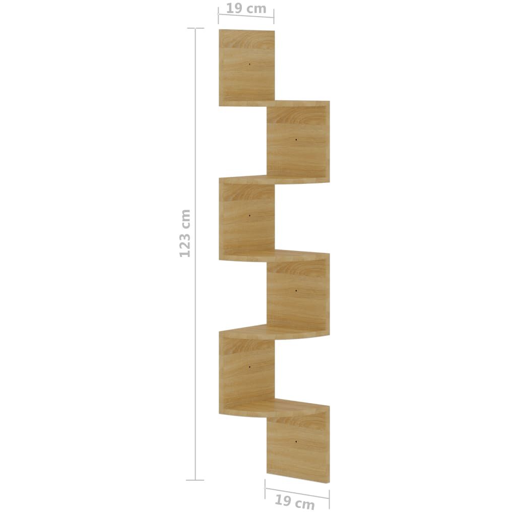 vidaXL Γωνιακή Ραφιέρα Τοίχου Sonoma Δρύς 19x19x123εκ. από Επεξ. Ξύλο