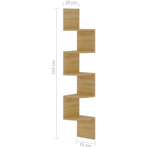 vidaXL Γωνιακή Ραφιέρα Τοίχου Sonoma Δρύς 19x19x123εκ. από Επεξ. Ξύλο