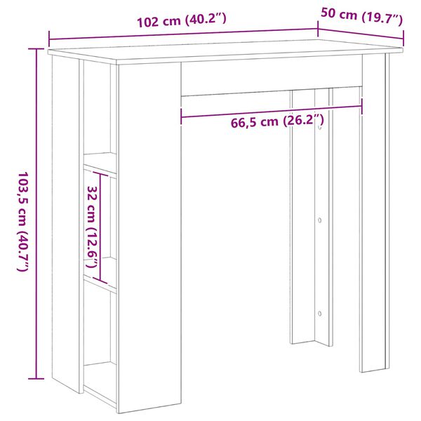 vidaXL Τραπέζι μπαρ Μαύρη δρυς 102 x 50 x 103.5 εκ. Επεξεργασμένο ξύλο