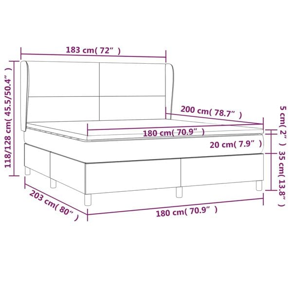 vidaXL Κρεβάτι Boxspring με Στρώμα Ανοιχτό Γκρι 180x200 εκ. Υφασμάτινο