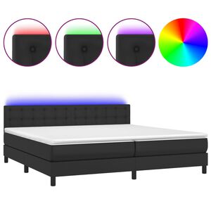 vidaXL Κρεβάτι Boxspring με Στρώμα & LED Μαύρο 200x200 εκ. Συνθ. Δέρμα