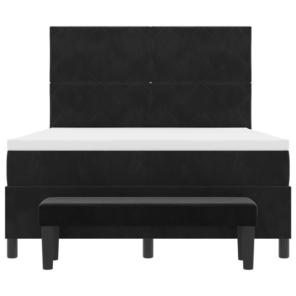 vidaXL Κρεβάτι με Σπάγκο με Στρώμα & Πάγκο Μαύρο 160x200 εκ. Βελούδο