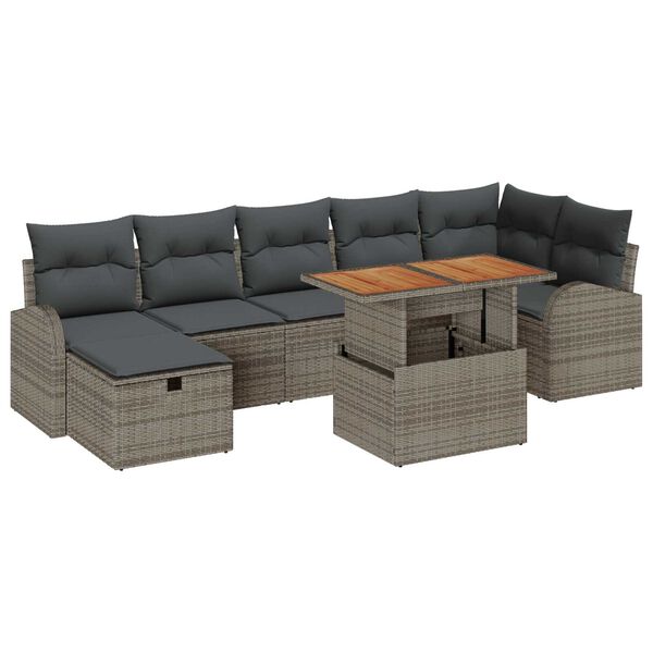 vidaXL Σετ Καναπέ Κήπου με μαξιλάρι 8 pcs Γκρι Πολυ ράταν