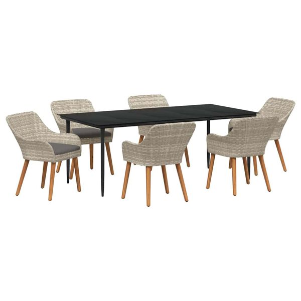 vidaXL Σετ τραπεζαρίας 7 pcs Ανοιχτό γκρι Πολυ ράταν