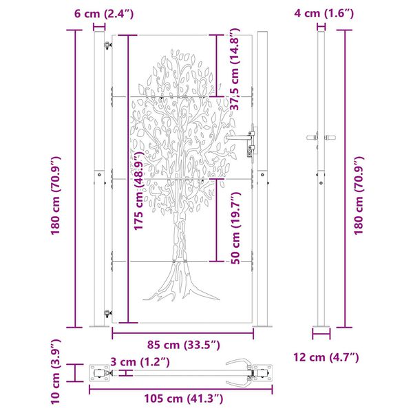 vidaXL Πύλη Κήπου Άλλο Μαύρο 105 x 175 cm Ατσάλι με Επικάλυψη Πούδρας