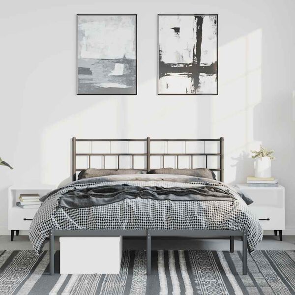 vidaXL Πλαίσιο Κρεβατιού με Κεφαλάρι Μαύρο 150 x 200 εκ. Μεταλλικό