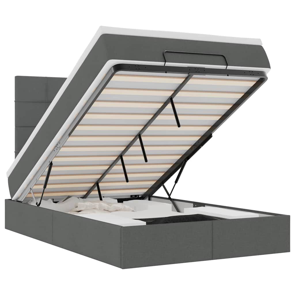 vidaXL Οθωμανικό κρεβάτι με στρώμα & LEDs Σκούρο γκρι 120x190cm Ύφασμα