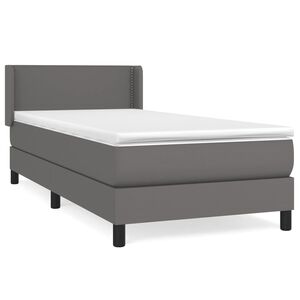 vidaXL Κρεβάτι Boxspring με Στρώμα Γκρι 90x200 εκ. από Συνθετικό Δέρμα