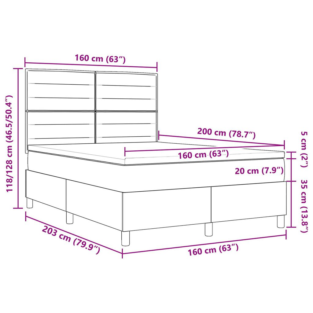 vidaXL Κρεβάτι με Υποστρώματα Σκοτεινό Γκρι 160x200 εκ Ύφασμα