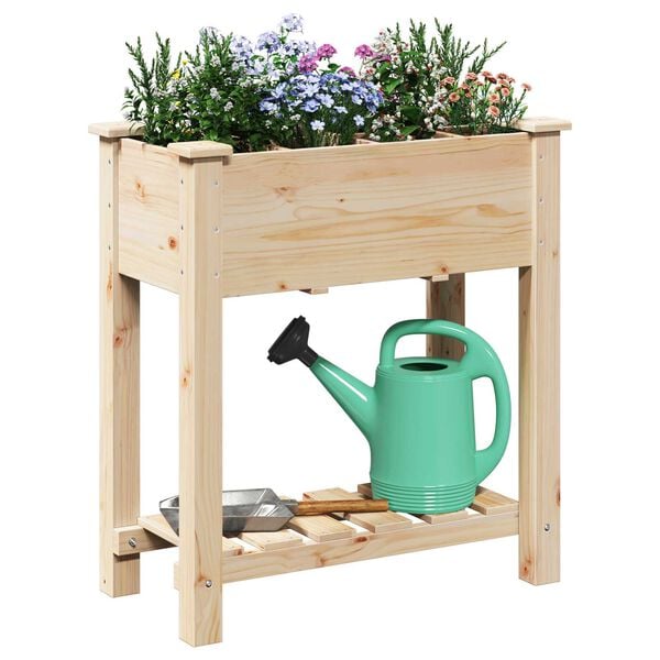 vidaXL Γλάστρα Κήπου με ράφι Μπεζ 71 x 37 x 76.5 εκ Στερεό ξύλο έλατου