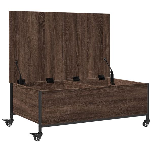 vidaXL Τραπεζάκι Σαλονιού Ροδάκια Καφέ Δρυς 91x55x34 εκ. Επεξ. Ξύλο