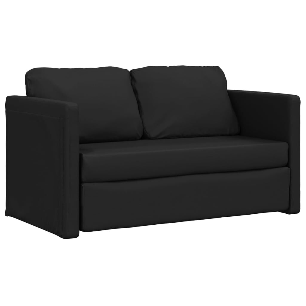 vidaXL Καναπές-Κρεβάτι Δαπέδου 2 σε 1 Μαύρο 112x174x55 εκ. Συνθ. Δέρμα