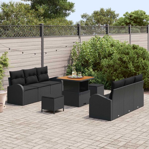 vidaXL Σετ Καναπέ Κήπου με μαξιλάρι 9 pcs Μαύρο 80 x 80 x 71 cm