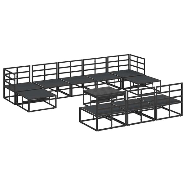 vidaXL Σετ Καναπέ Κήπου με μαξιλάρι 11 pcs Μαύρο Αλουμίνιο
