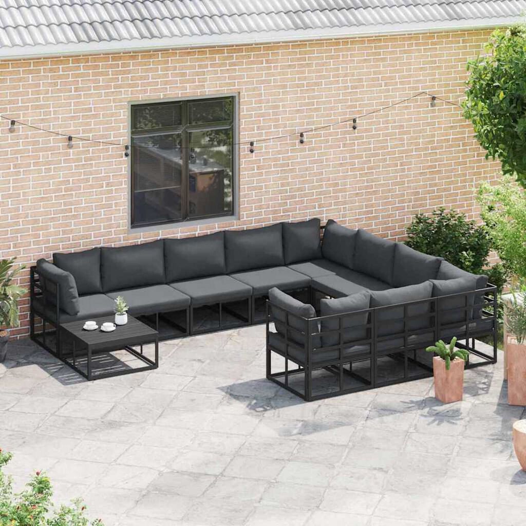 vidaXL Σετ Καναπέ Κήπου με μαξιλάρι 10 pcs Μαύρο Αλουμίνιο