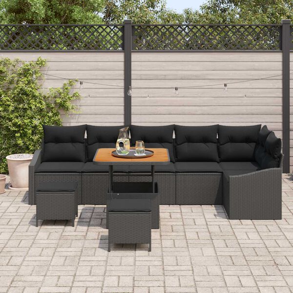 vidaXL Σετ Καναπέ Κήπου με μαξιλάρι 9 pcs Μαύρο Πολυ ράταν