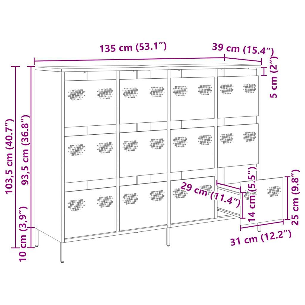 vidaXL Sideboard Μουστάρδα κίτρινη 135x39x103,5cm Ατσάλι ψυχρής έλασης