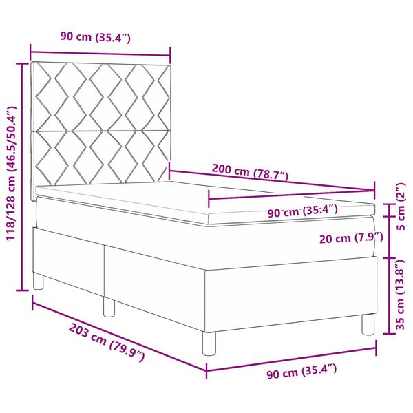 κρεβάτι με στρώμα & φωτισμό LED vidaXL Ανοιχτό γκρι 90x200 εκ. Βελούδινο