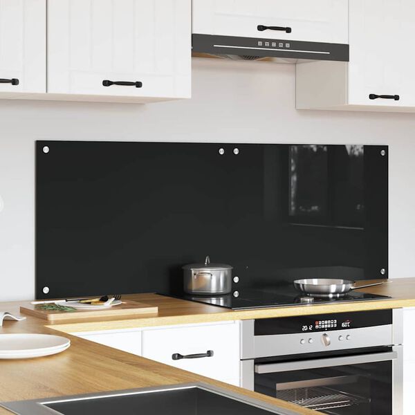 vidaXL Πίσω Πάνελ Κουζίνας Μαύρο 70 x 50 cm σκληρυμένο γυαλί