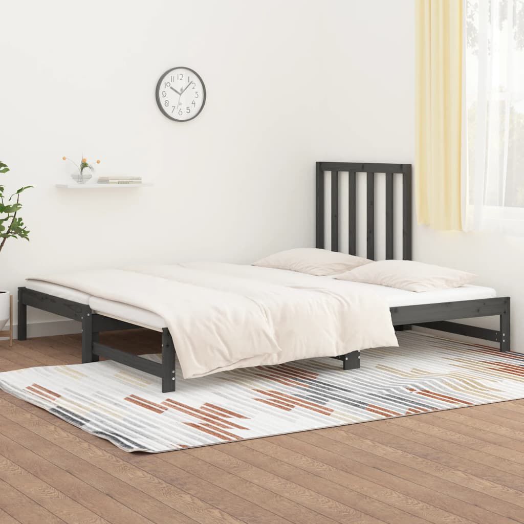 vidaXL Καναπές Κρεβάτι Συρόμενος Γκρι 2x(90x200) εκ. Μασίφ Ξύλο Πεύκου