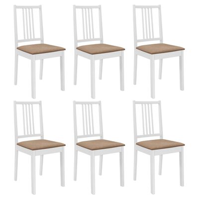 vidaXL Καρέκλες Τραπεζαρίας με Μαξιλάρια 6 τεμ. Λευκές από Μασίφ Ξύλο