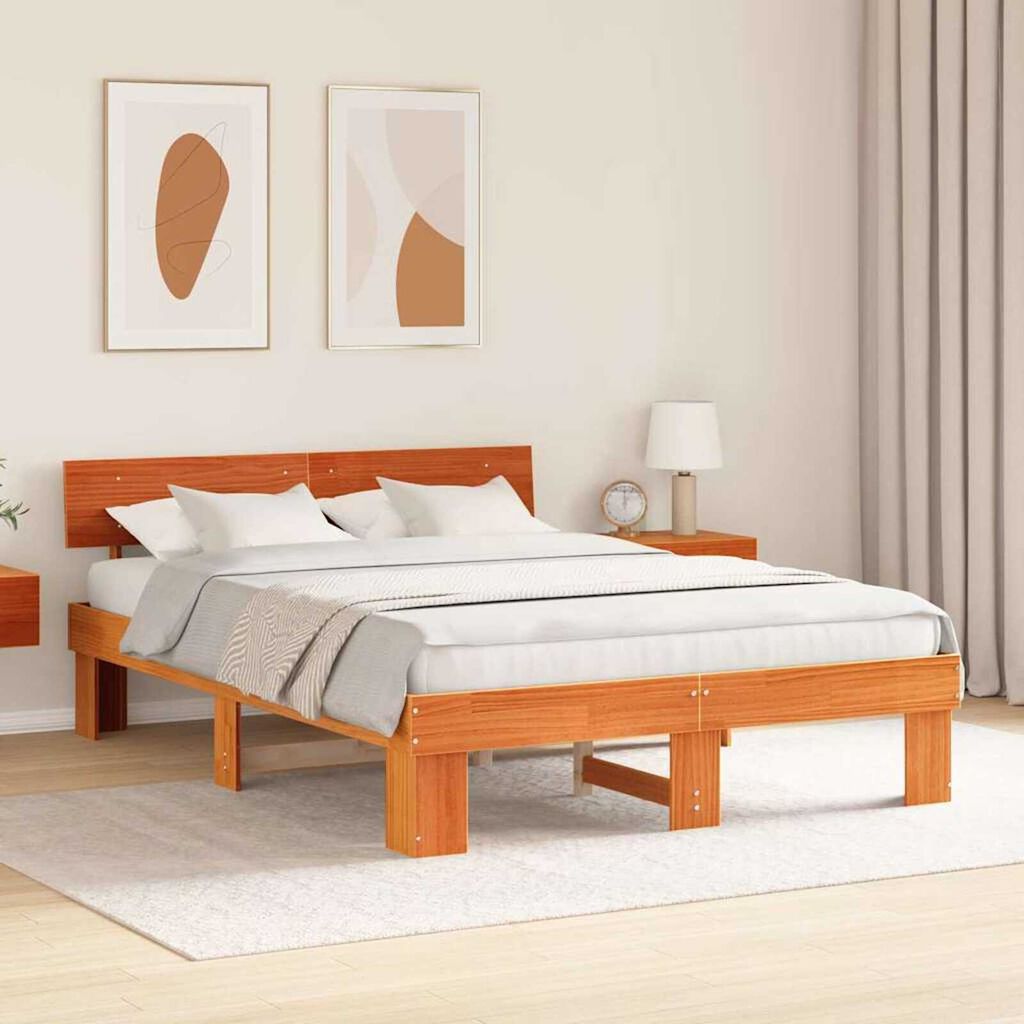 vidaXL Σκελετός Κρεβατιού Καφέ κεριού 140 x 200 cm Μασίφ ξύλο πεύκου