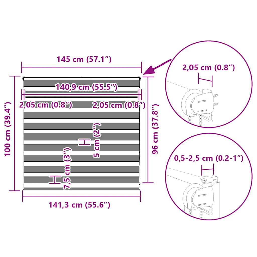 vidaXL Ζέβρα τυφλή Μαύρο Πλάτος υφάσματος 140,9 εκ. Πολυεστέρας