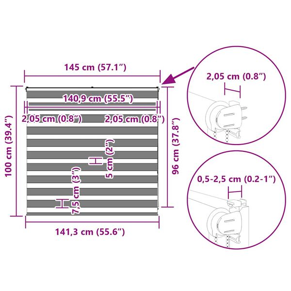 vidaXL Ζέβρα τυφλή Μαύρο Πλάτος υφάσματος 140,9 εκ. Πολυεστέρας