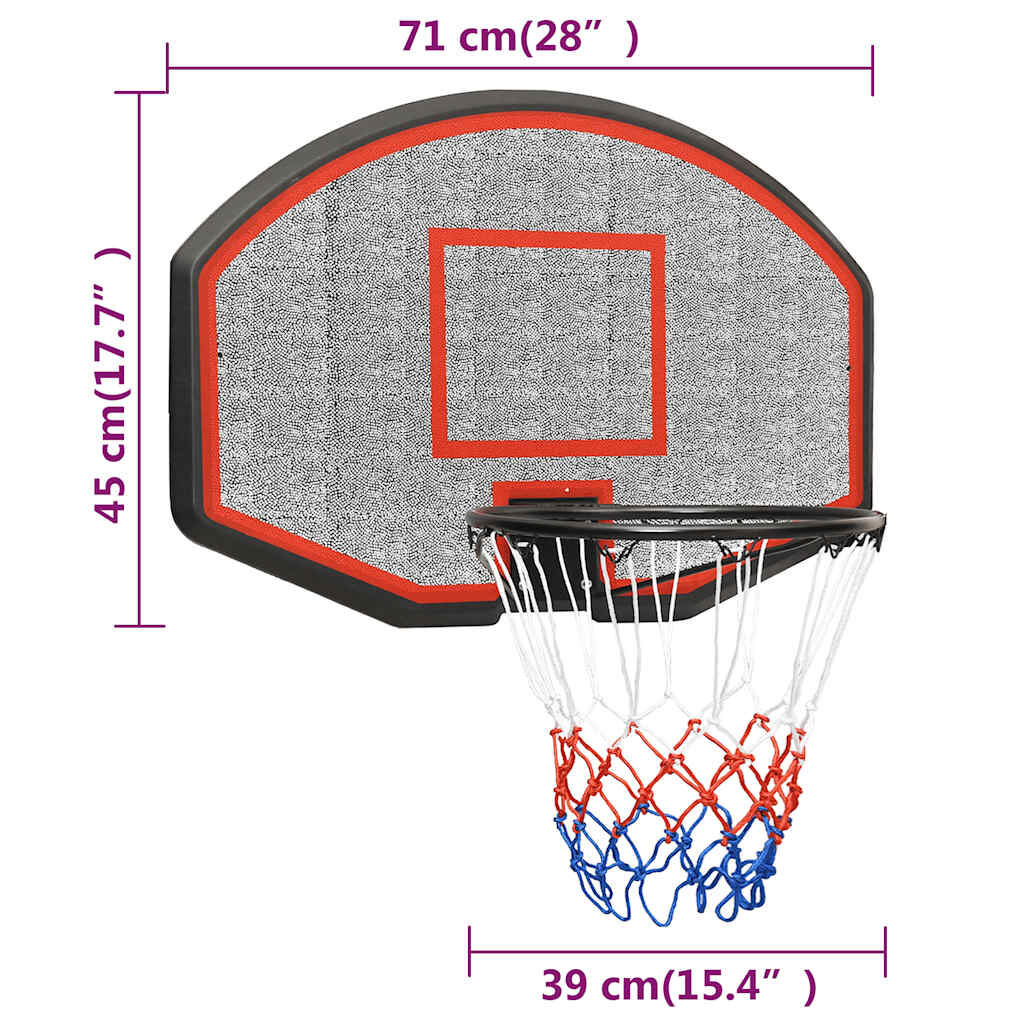 vidaXL Ταμπλό Μπασκέτας Μαύρο 71x45x2 εκ. από Πολυαιθυλένιο
