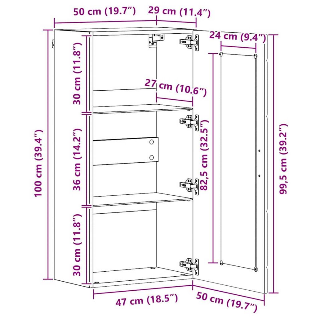 vidaXL Ντουλάπα τοίχου Καφέ δρυς 55 x 29 x 100 εκ Επεξεργασμένο ξύλο