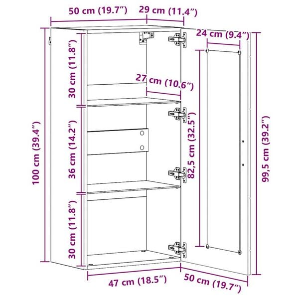 vidaXL Ντουλάπα τοίχου Καφέ δρυς 55 x 29 x 100 εκ Επεξεργασμένο ξύλο