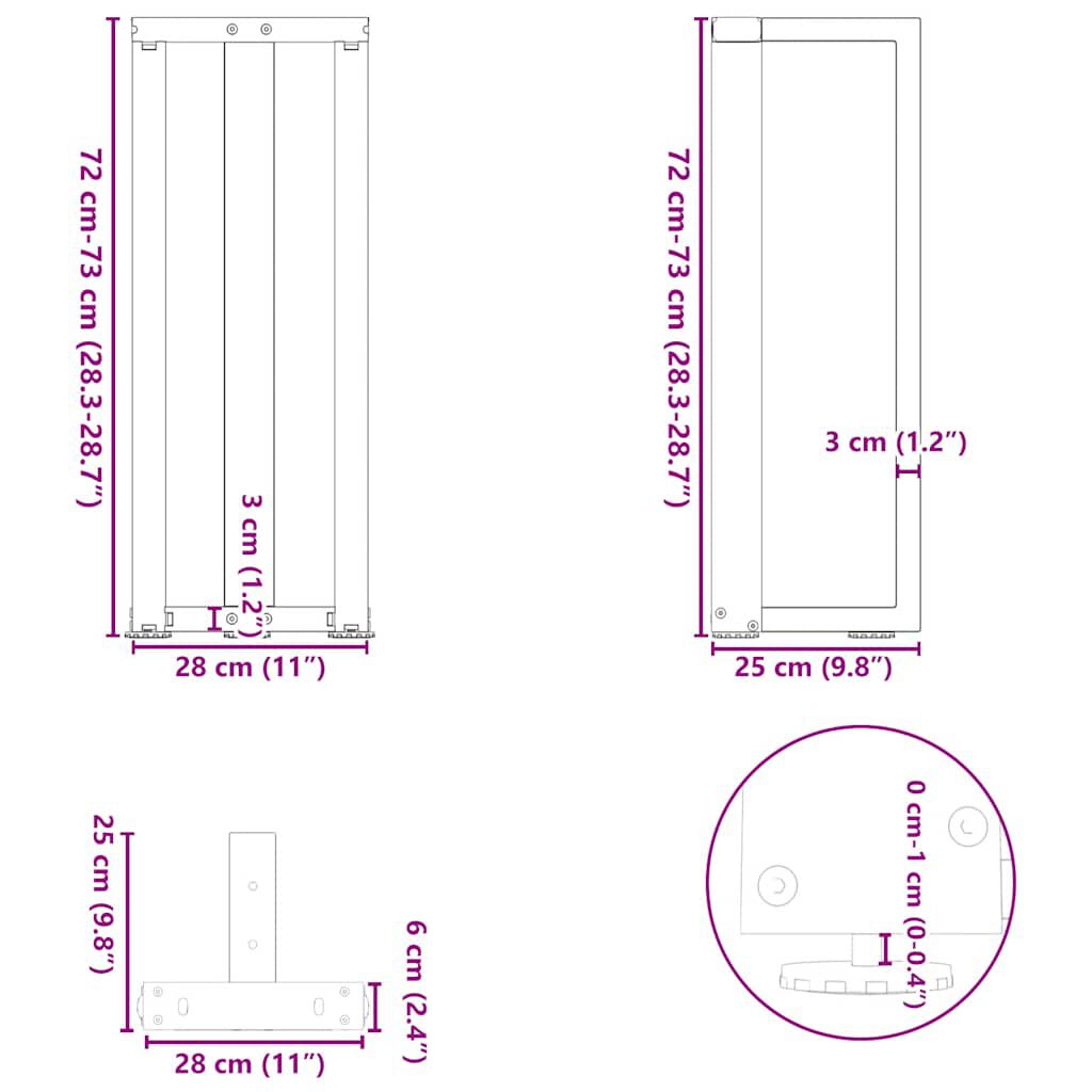 vidaXL Πόδια Κονσόλας σε Σχήμα Τ, 2 τεμ. Λευκά 25x28x(72-73) εκ. Ατσάλι