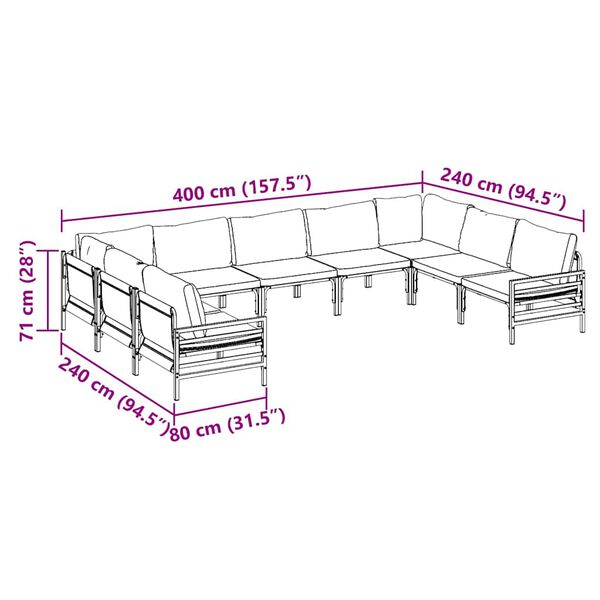 vidaXL Σετ Καναπέ Κήπου 9 pcs Ανθρακί Ατσάλι