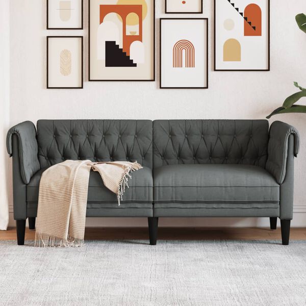 vidaXL Καναπές Διθέσιος Chesterfield Σκούρο Γκρι Υφασμάτινος