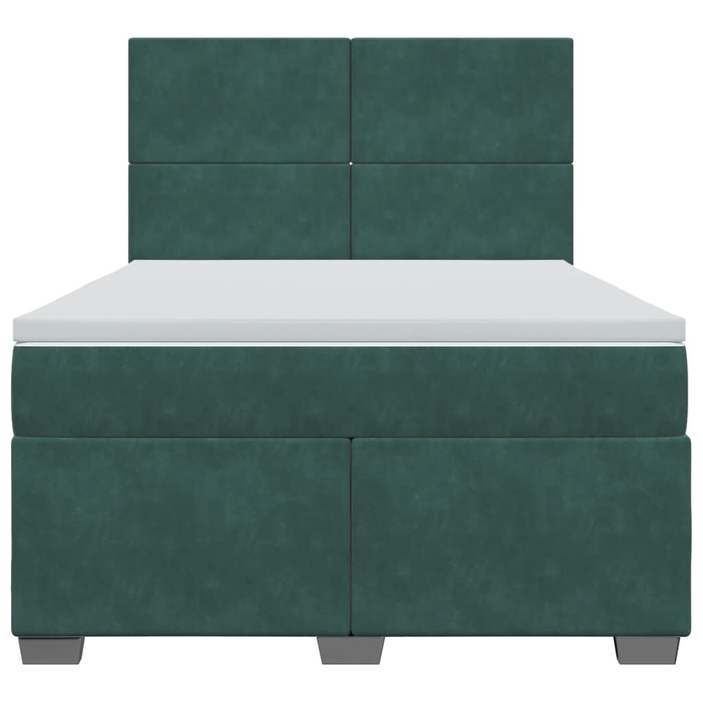 vidaXL Κρεβάτι Boxspring με Στρώμα Σκούρο Πράσινο 140x190εκ. Βελούδινο