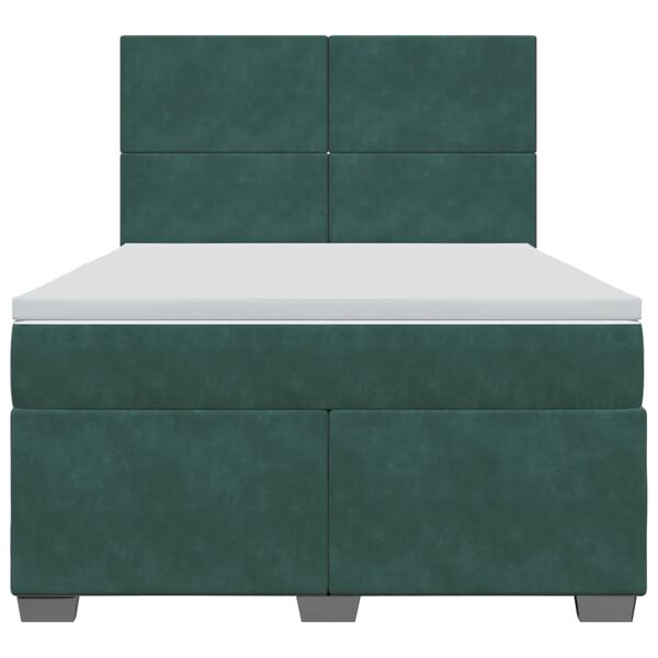 vidaXL Κρεβάτι Boxspring με Στρώμα Σκούρο Πράσινο 140x190εκ. Βελούδινο