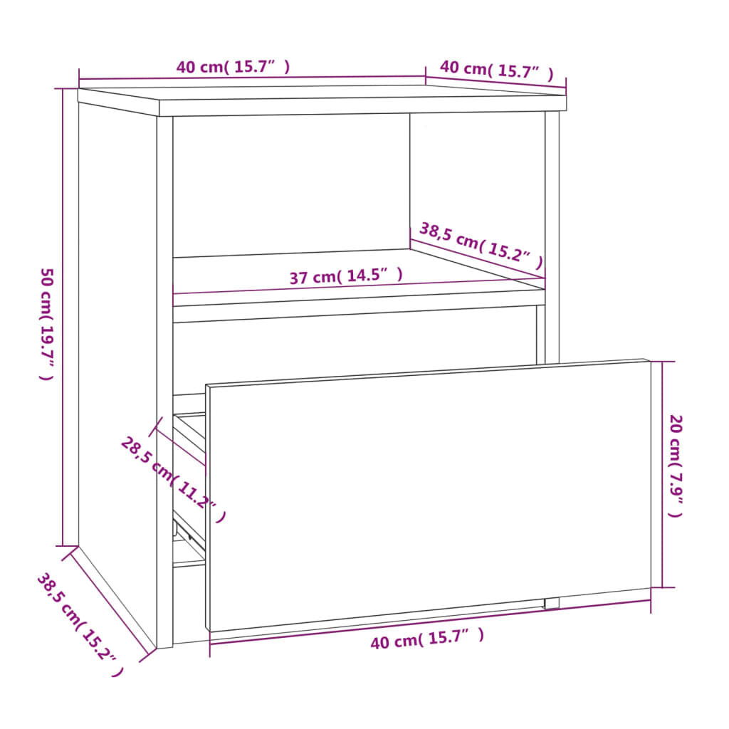 vidaXL Κομοδίνα 2 τεμ. Καπνιστή Δρυς 40x40x50 εκ. από Επεξεργ. Ξύλο