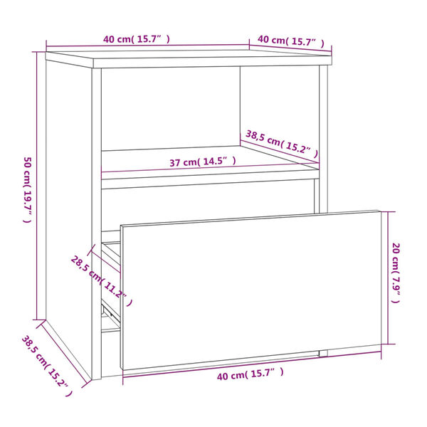 vidaXL Κομοδίνα 2 τεμ. Καπνιστή Δρυς 40x40x50 εκ. από Επεξεργ. Ξύλο