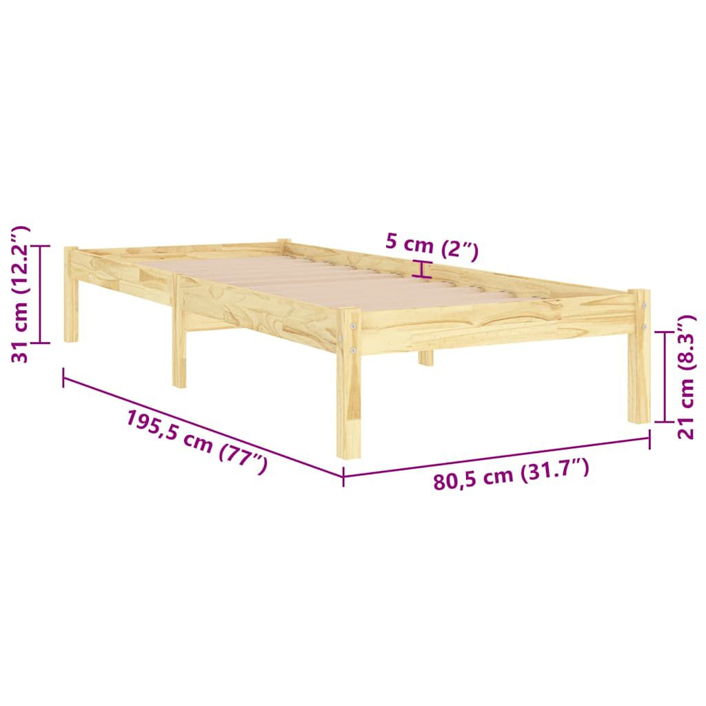 vidaXL Πλαίσιο Κρεβατιού 75 x 190 εκ. από Μασίφ Ξύλο Small Single