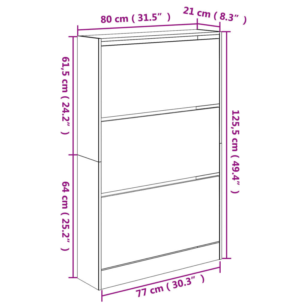 vidaXL Παπουτσοθήκη Μαύρη 80x21x125,5 εκ. από Επεξεργασμένο Ξύλο
