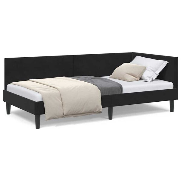 vidaXL Κρεβάτι Γωνίας Μαύρο 90 x 190 cm Βελούδο και Εργοστασιακό ξύλο