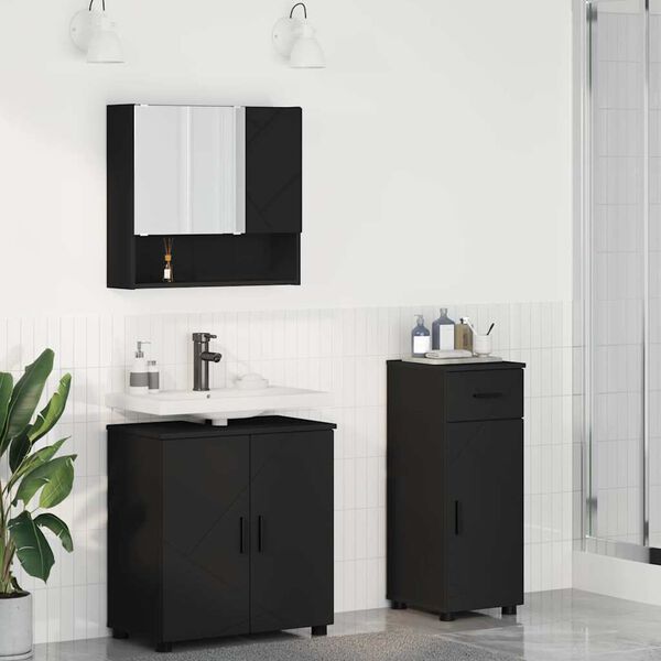 vidaXL Σετ Επίπλων Μπάνιου με συρτάρι 3 pcs Μαύρο 61 x 35 x 64 εκ.