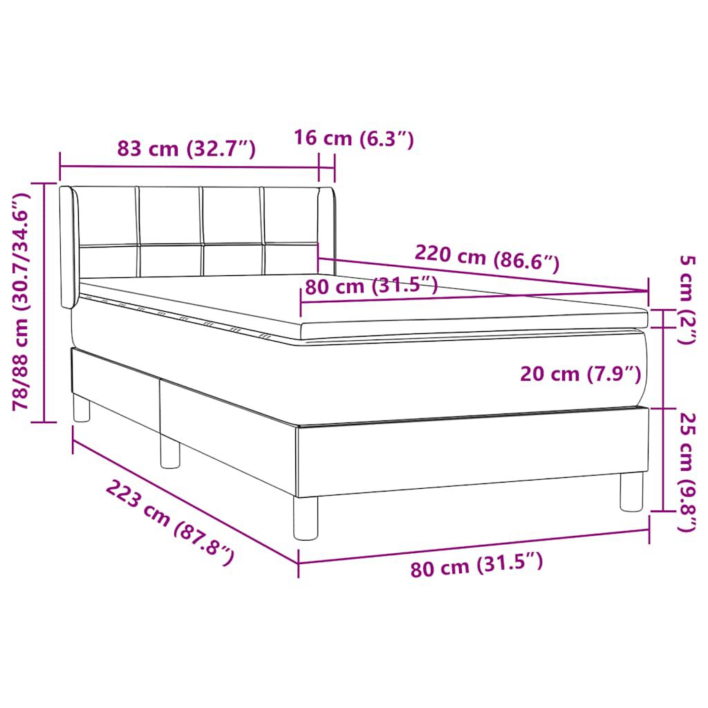 vidaXL Κρεβάτι Boxspring με Στρώμα Σκούρο Μπλε 80x220 εκ. Βελούδινο